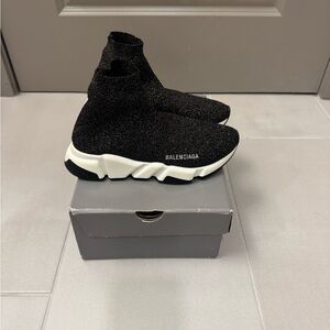 Balenciaga Speed Trainer Sock Sneakers Black Glitter Women’s Size 8 EU 38